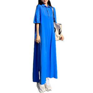 Wholesale Korean Summer Casual Maxi Dress Ladies Plus Size Short Sleeve Long Polo Shirt Cotton Blank T Shirt Dresses For Women