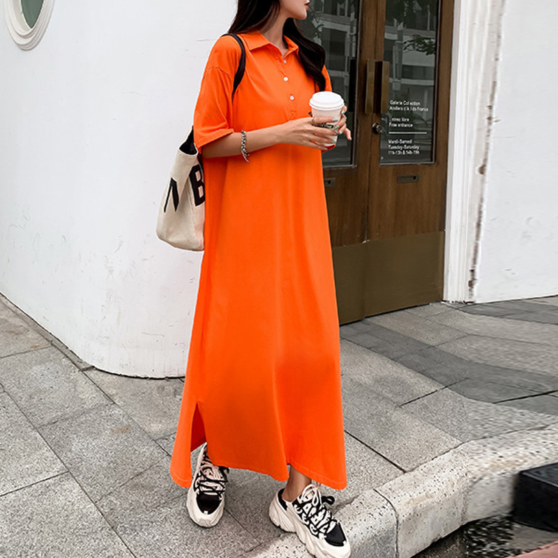 Wholesale Korean Summer Casual Maxi Dress Ladies Plus Size Short Sleeve Long Polo Shirt Cotton Blank T Shirt Dresses For Women