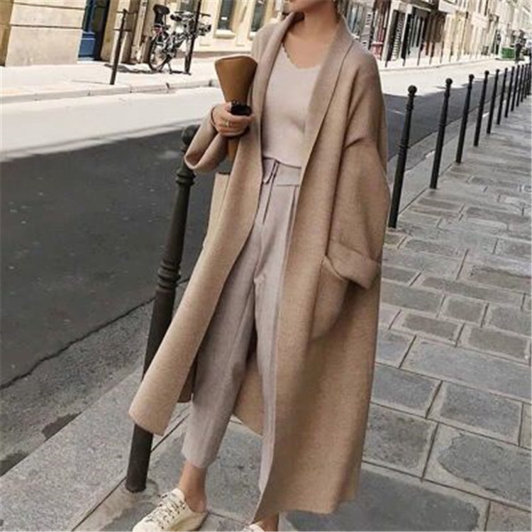 Hign Quality Autumn Winter Korean Oversized Striped Midi Cardigan Loose Knitted Coat Batwing Sleeve Long Sweaters For Women