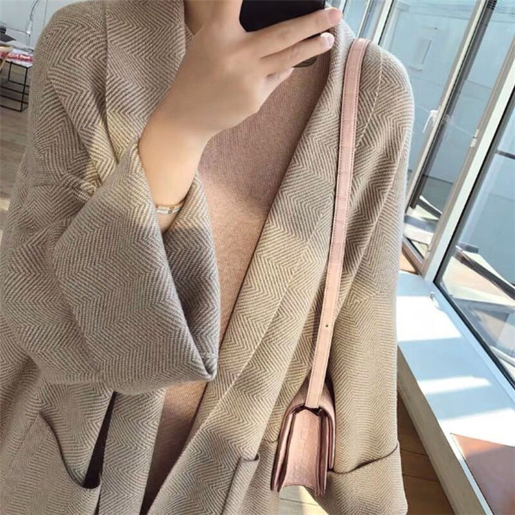 Hign Quality Autumn Winter Korean Oversized Striped Midi Cardigan Loose Knitted Coat Batwing Sleeve Long Sweaters For Women