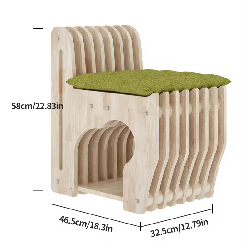 Cozy Wooden Design Animal Hideaway Warm Cat Cave Pet House Indoor Scatc Lounge Cat Bed for Small pet With Air Vents Chair