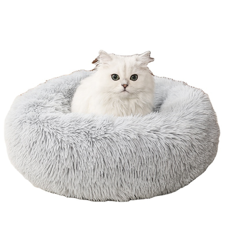 Wholesale Donut Plush Dog Cat Bed Round Plush Pet Bed Donut Dog Bed