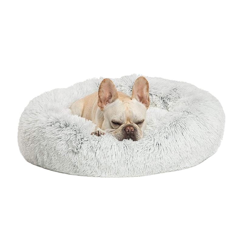 Wholesale Donut Plush Dog Cat Bed Round Plush Pet Bed Donut Dog Bed