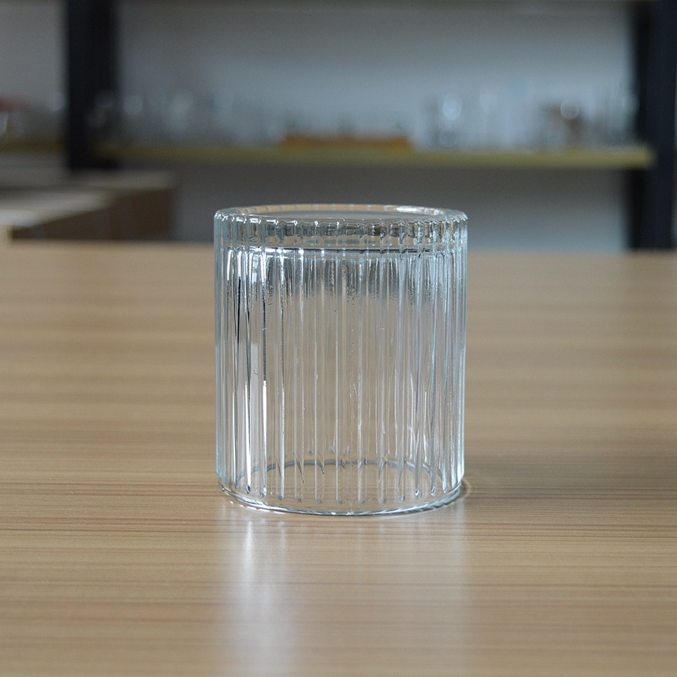 Custom round ribbed glass candle jar for tealight /soy wax