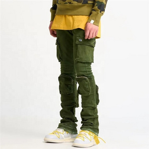 OEM mens pants& trousers High Quality Streetwear Sweatpants Custom High Waist Skinny Cotton Multi Pockets Men's Stacked Pants