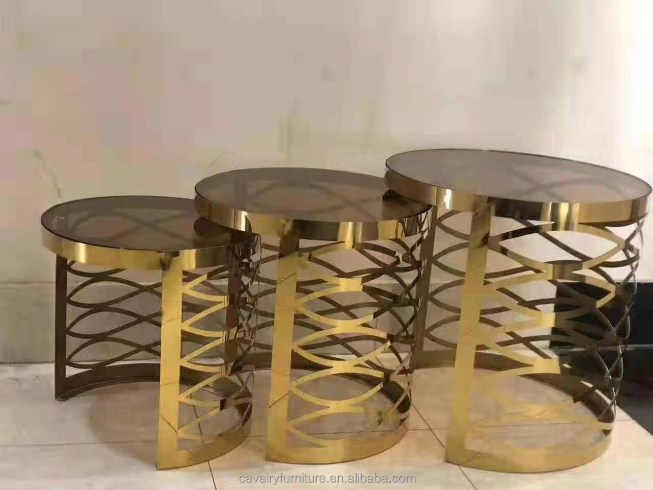 Fashion Stainless Steel Decoration Stand Small Tables Set of 3pcs Tables for Living Room Furniture