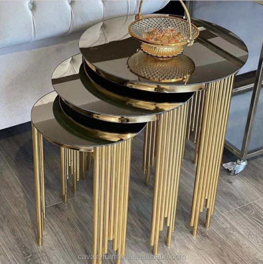 Fashion Stainless Steel Decoration Stand Small Tables Set of 3pcs Tables for Living Room Furniture