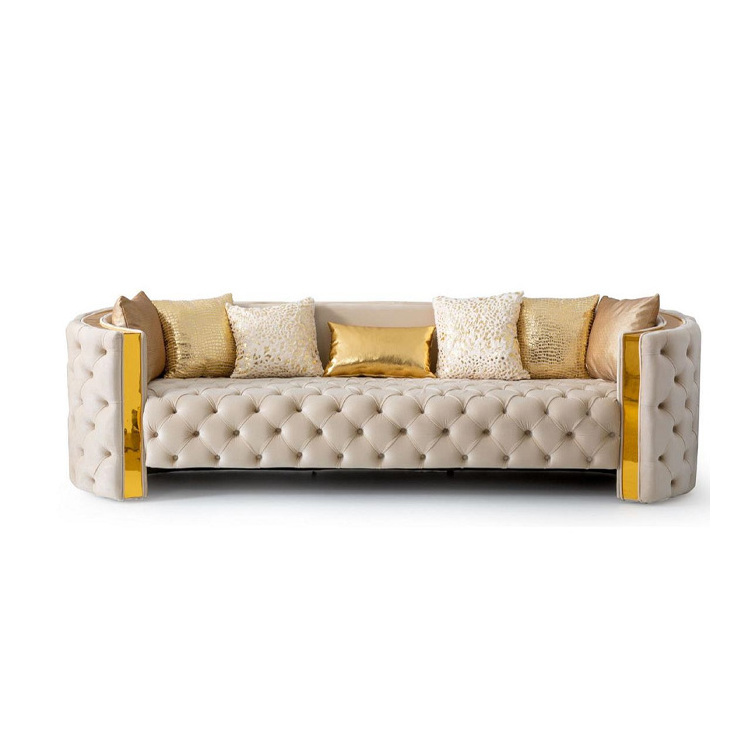 modern Home Design Velvet Fabric Interior Sofa Set,Tufted Sectional Sofa With Double Chaise