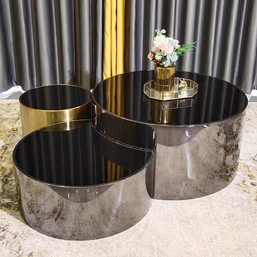 Black glass coffee table set,Luxury modern living room furniture tables,Modern design sofa center table