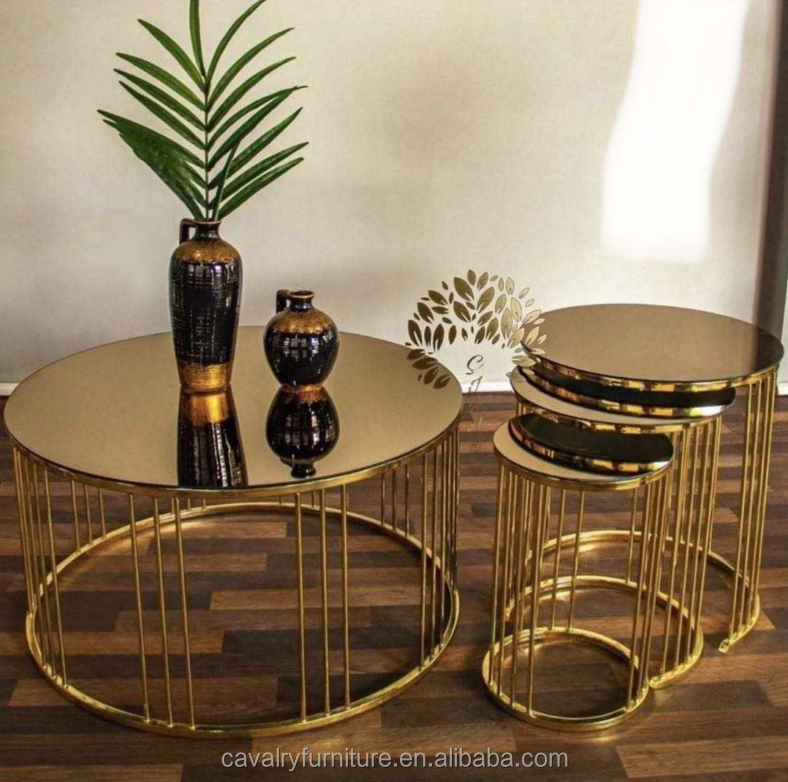 Fashion Stainless Steel Decoration Stand Small Tables Set of 3pcs Tables for Living Room Furniture