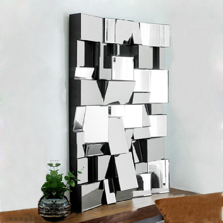 Modern Design Facet Wall Mirror art,Large Rectangular 3D Silver Wall Decor Decorative Wall Mirror,Multiple sizes Wall Mirror