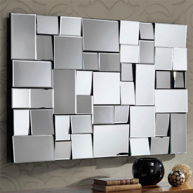 Modern Design Facet Wall Mirror art,Large Rectangular 3D Silver Wall Decor Decorative Wall Mirror,Multiple sizes Wall Mirror