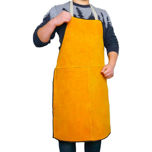 2024 New High Quality Cowhide Leather Welding Welders Aprons Work Safety Apron With Pockets Fire Proof Welding Apron