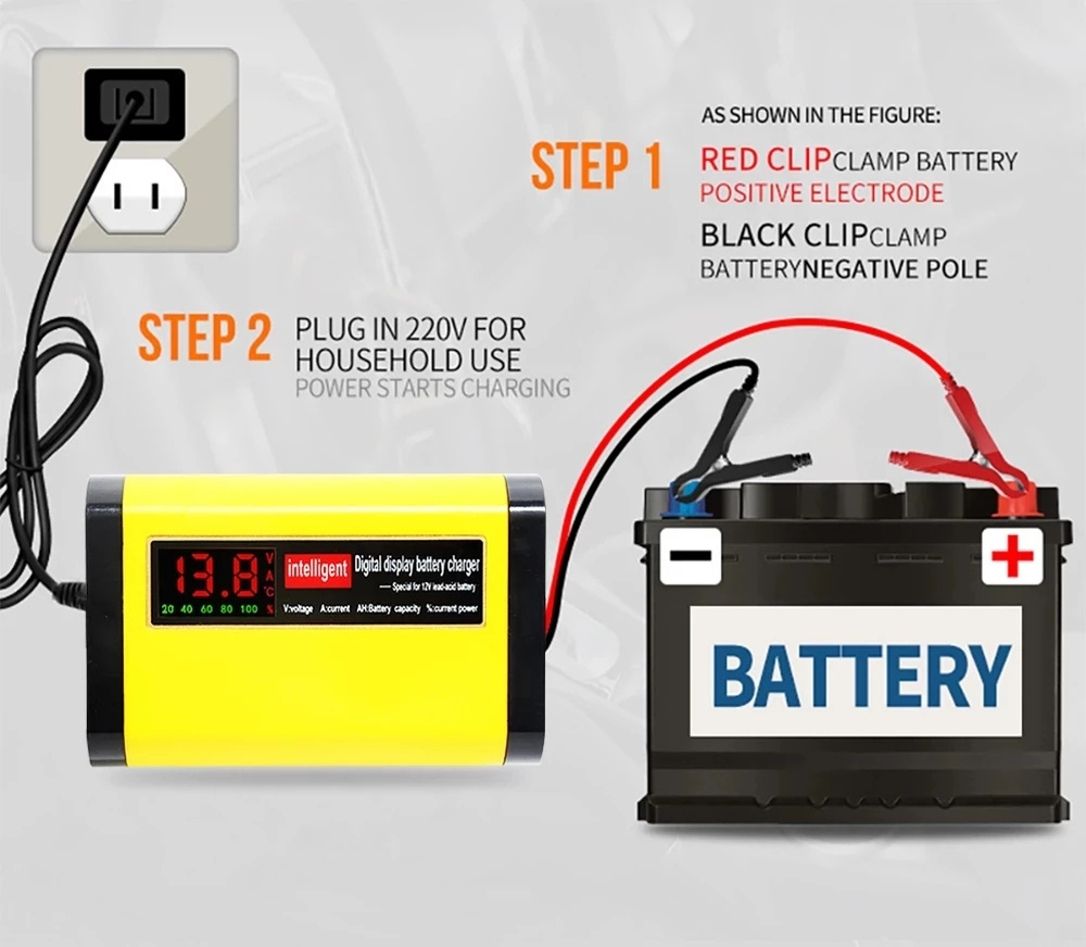 12V 2A Car Auto Battery Charger LED Display Smart Automotive Truck Motorcycle Car Battery Charger For 12V 12AH 14AH 20AH