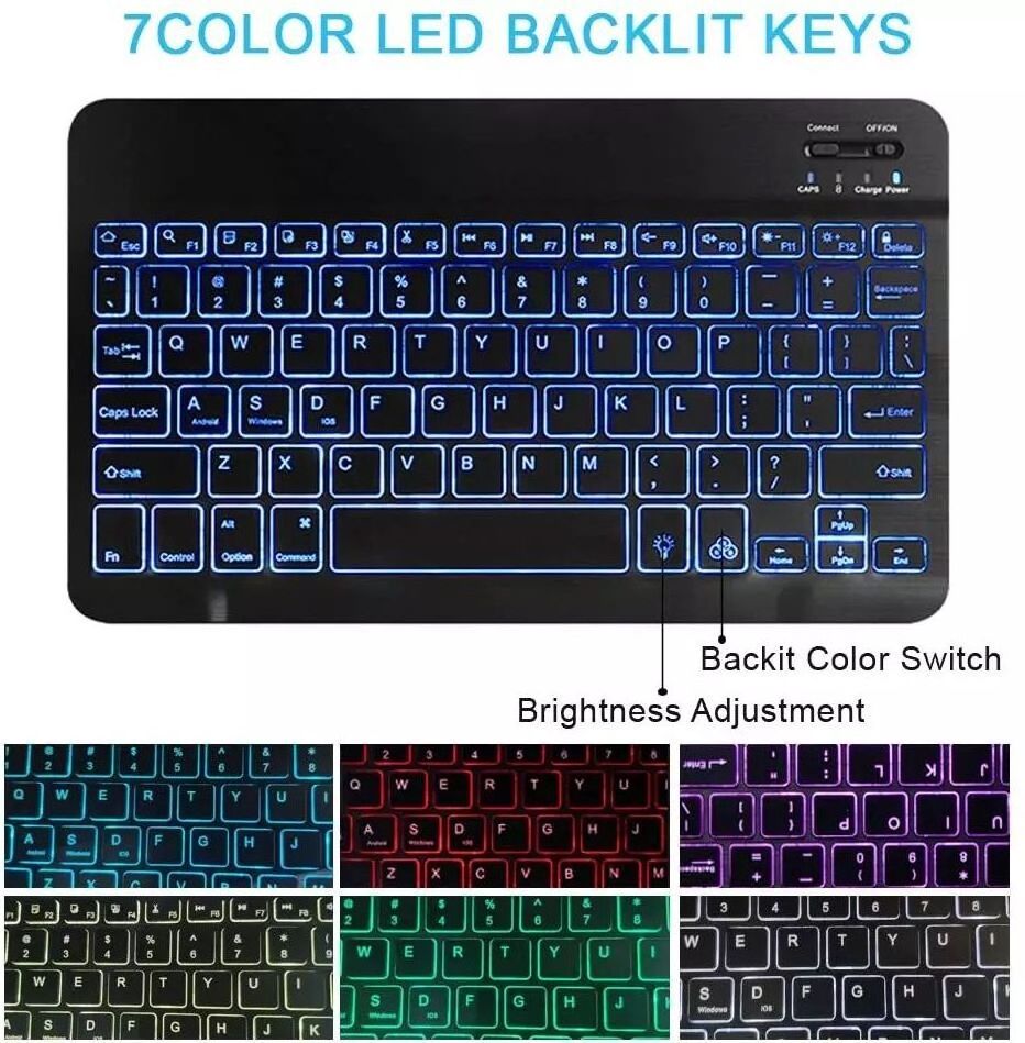 Ultra Thin 7 Colors LED Backlit Backlight Wireless Keyboard for 7 10  iPad inch Tablet keyboard mouse combos keypads & keyboards