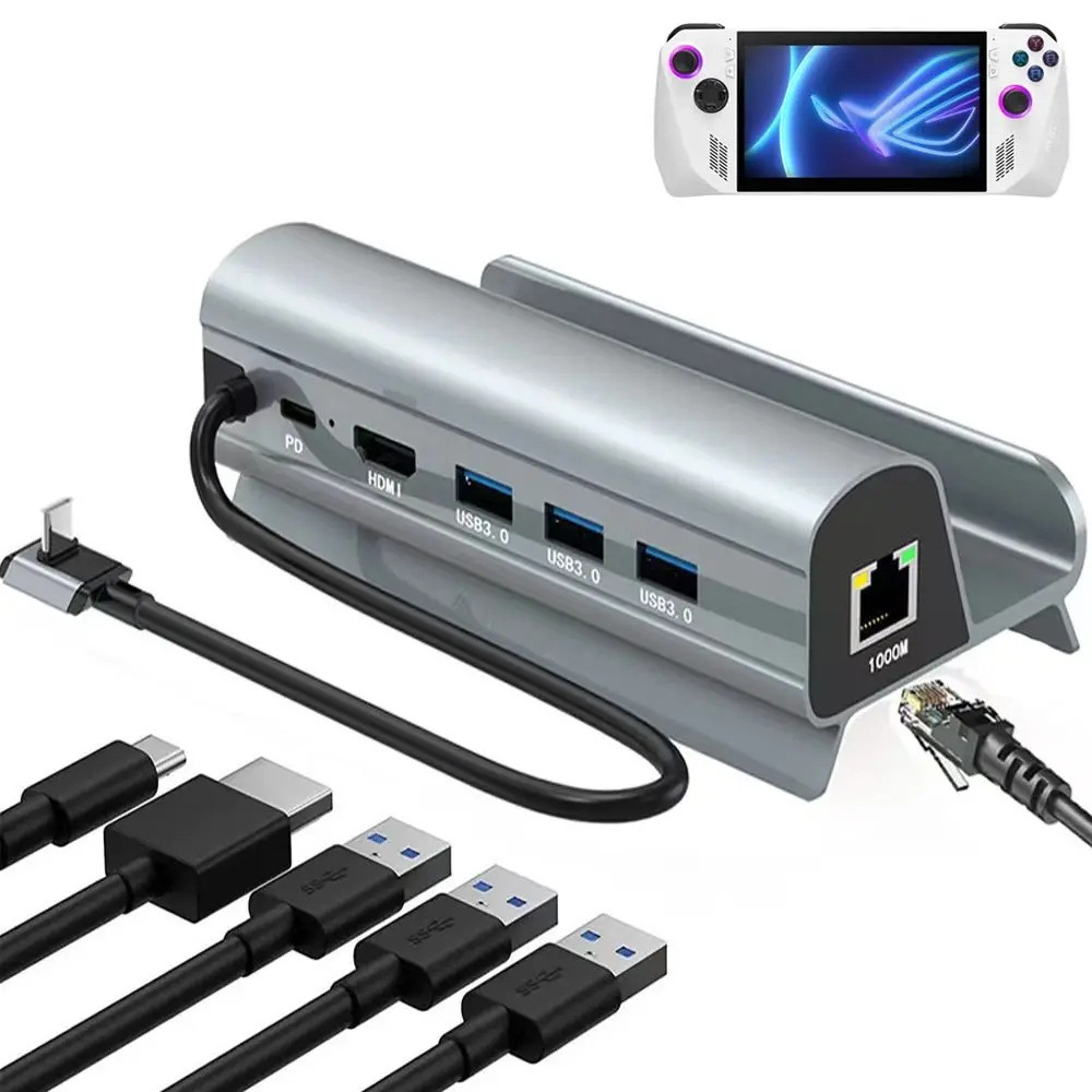 6-in-1 USB Hub rj45 1000M PD/60W  USB3.0*3  4K/60Hz HDTV Nouveau Design USB Por Hub For Phone  Steam Deck  TV Aluminum Alloy Hub