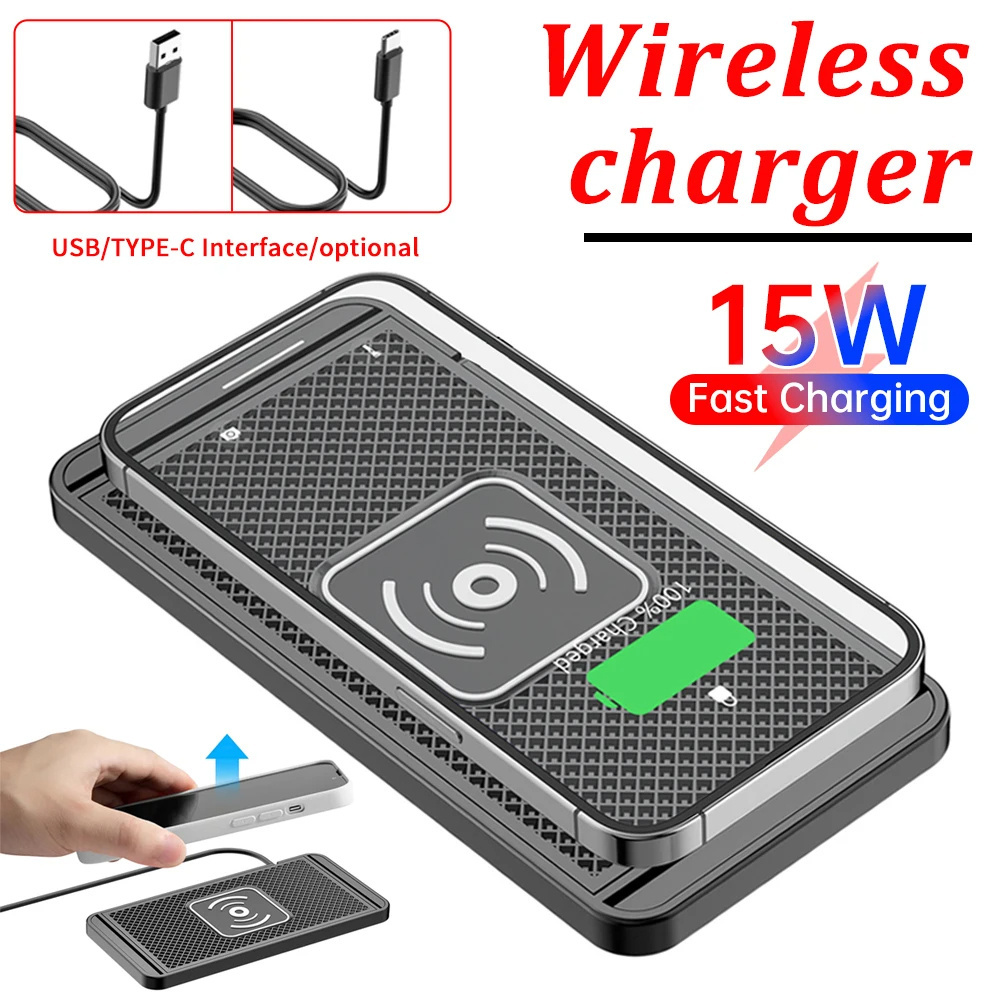 15W Wireless 2 in 1 Quick Charging Mat Home Car Mobile Chargers Pad Charger Adapter Stand Holder