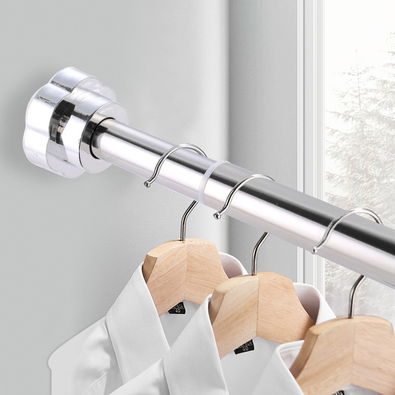 Stainless steel 304 retractable clothes rod white single rod bathroom bedroom curtain support rod