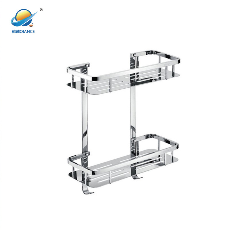 Double Layer stainless steel bathroom corner shelf storage rack with hook