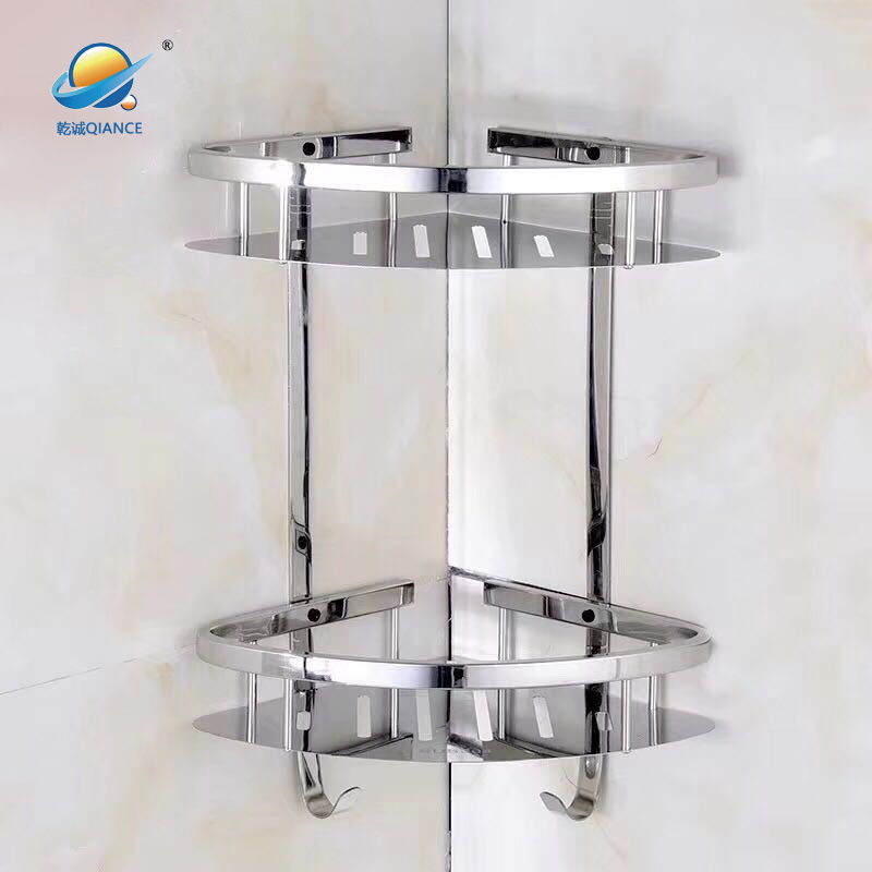 Double Layer stainless steel bathroom or kitchen corner shelf storage rack