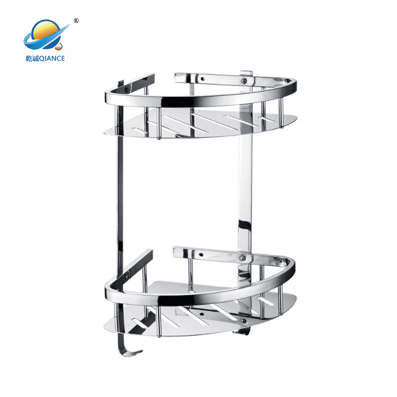 Double Layer stainless steel bathroom or kitchen corner shelf storage rack