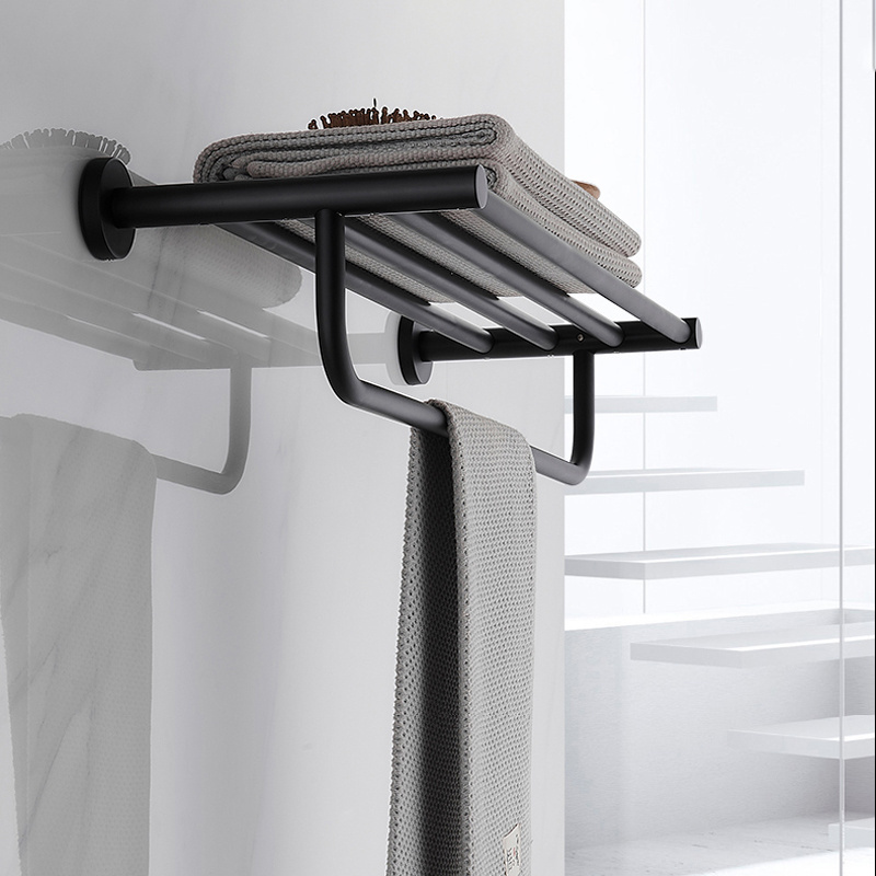 Stainless steel wall-mounted simple multi-rod paint black towel rack with hanging rod