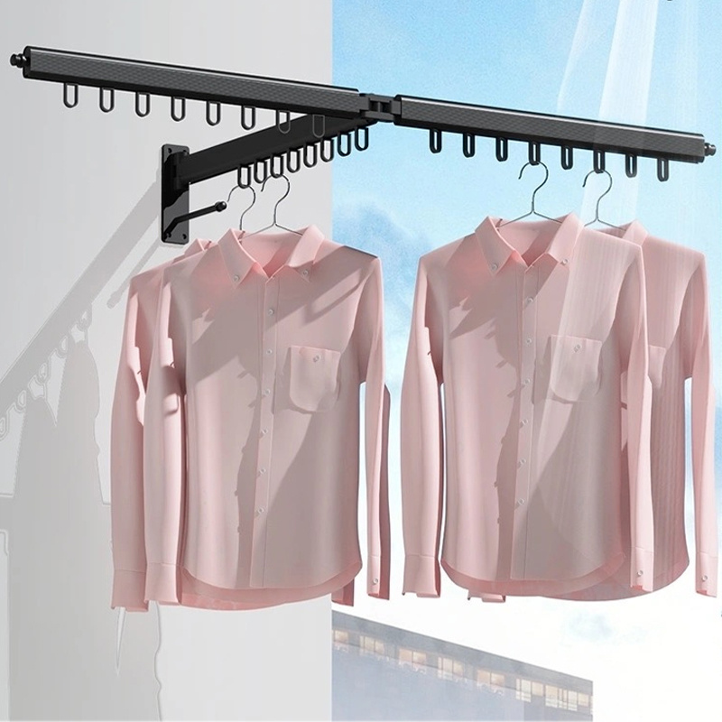 Aluminum alloy folding black clothes rail bathroom balcony movable single and double multi-pole with hook drying rack