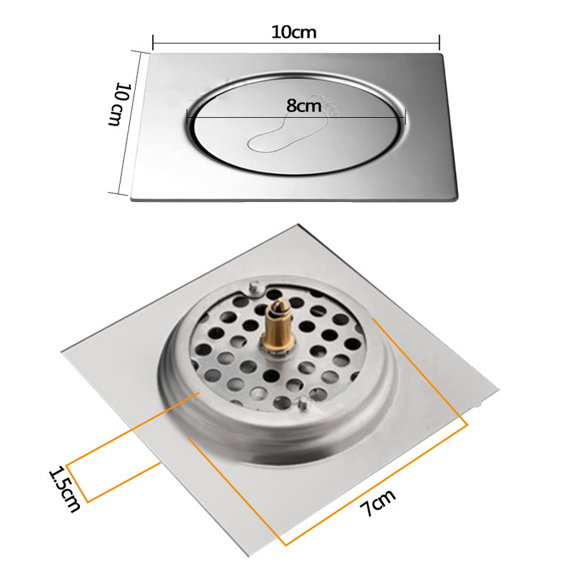 Bathroom balcony accessories 3 inch bounce floor drain stainless steel thickened light 10*10 floor drain