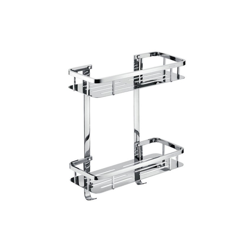 Double Layer stainless steel bathroom corner shelf storage rack with hook