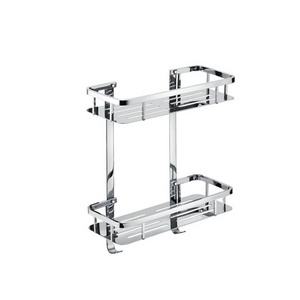 Double Layer stainless steel bathroom corner shelf storage rack with hook