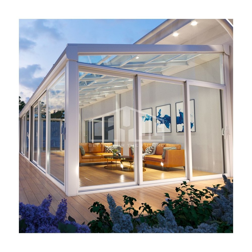 Aluminum arch roof tempered glass house used prefabricated sun room glass house