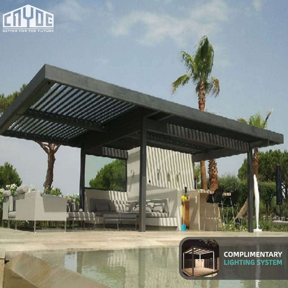 Cayoe Modern Outdoor Waterproof Motorized Aluminium Pergola with LED Light Aluminum Waterproof Louvre Gazebos