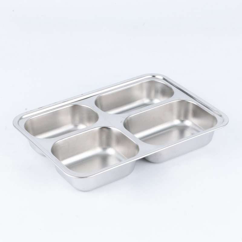 Stainless Steel Rectangular 4 Compartment Tray Divided Fast Food Tray dinner plate