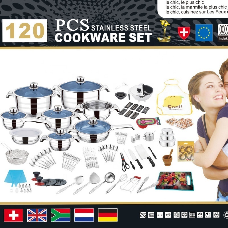 120pcs Stainless Steel  Cooking Pots and Pans Cookware Set With Tools And Utensils