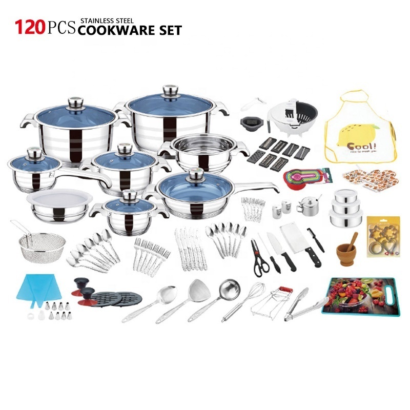 120pcs Stainless Steel  Cooking Pots and Pans Cookware Set With Tools And Utensils