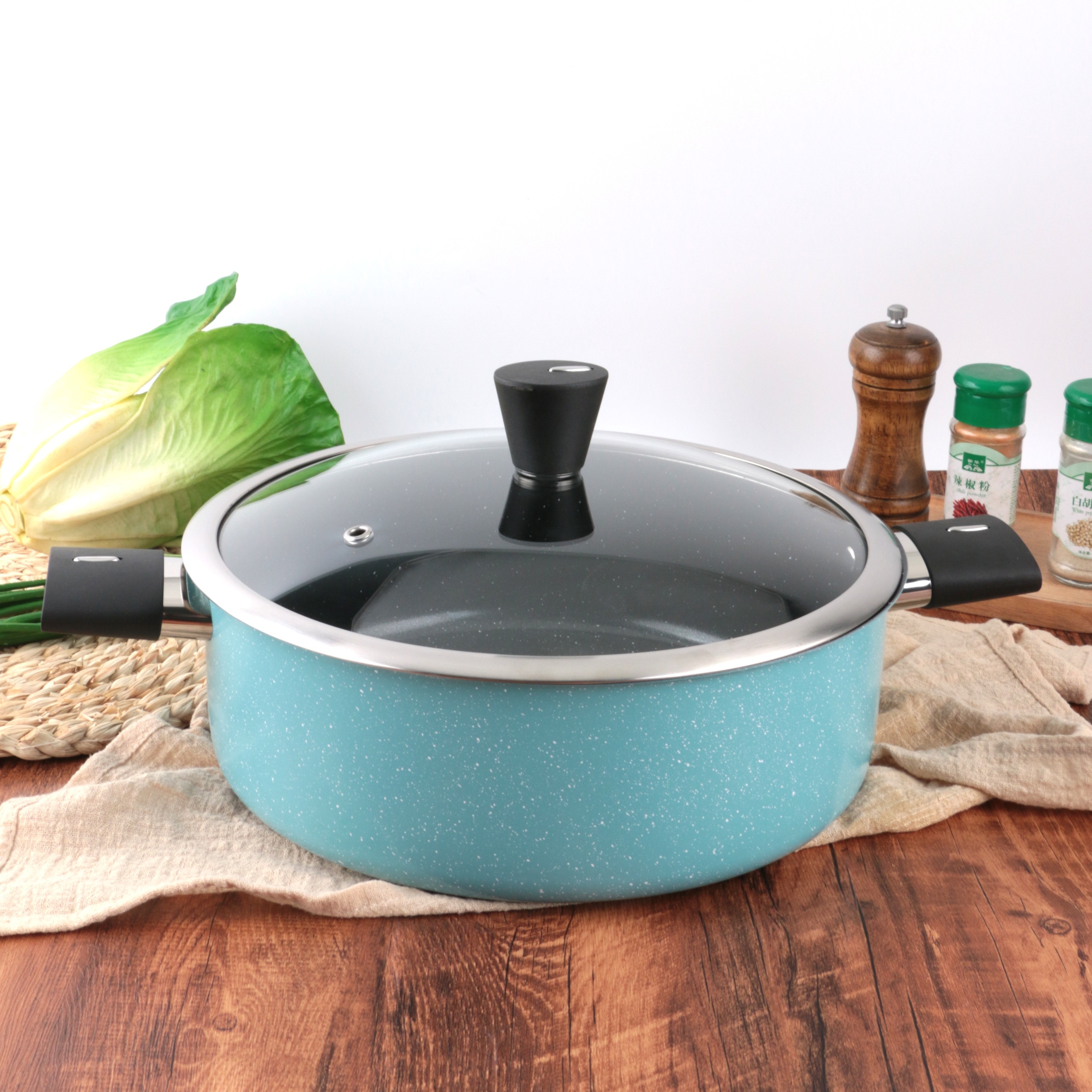 Yuantai The New OEM/ODM 410 stainless steel hot pot cookware with glass lid and double handles