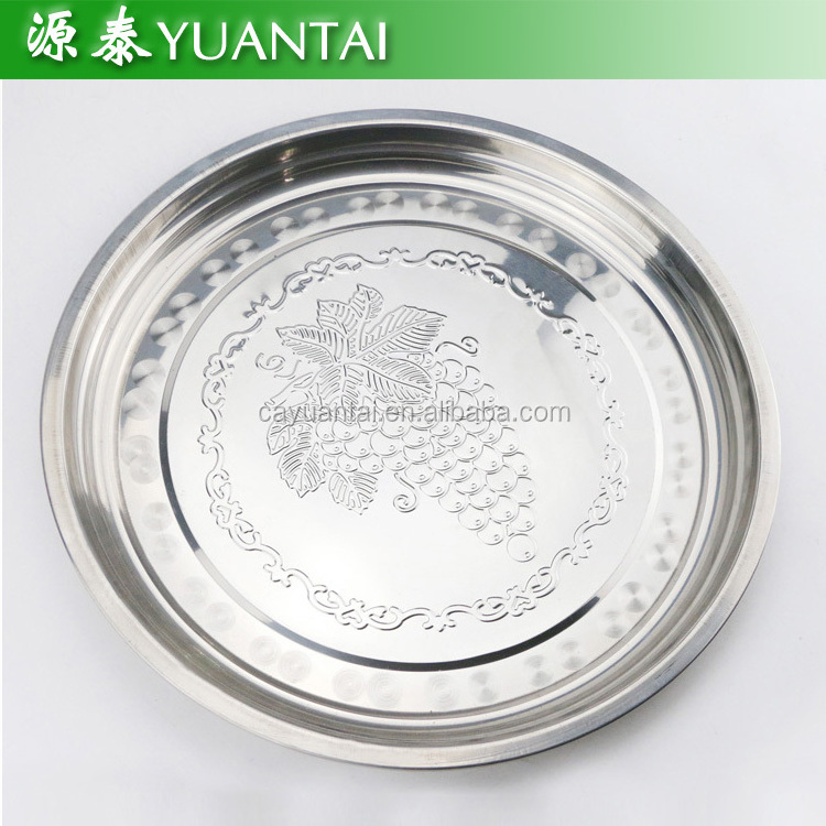 hot sale different style round shape serving tray plate round dishes stainless steel