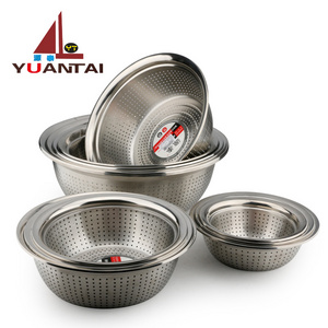 Good quality kitchen Accessories stainless steel colander basket Rice Strainer Stainless Steel Metal Colander