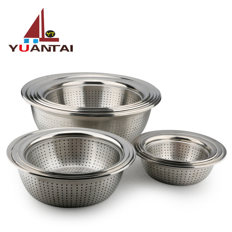 Good quality kitchen Accessories stainless steel colander basket Rice Strainer Stainless Steel Metal Colander