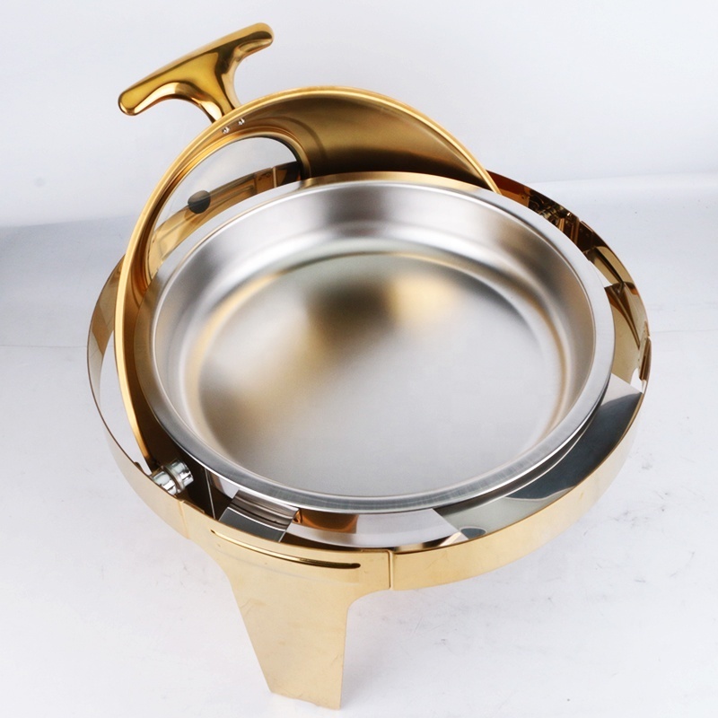 Catering Equipment Buffet Chafing Dishes Stainless Steel Gold 6L Round Roll Top Chafing dish Food warmer