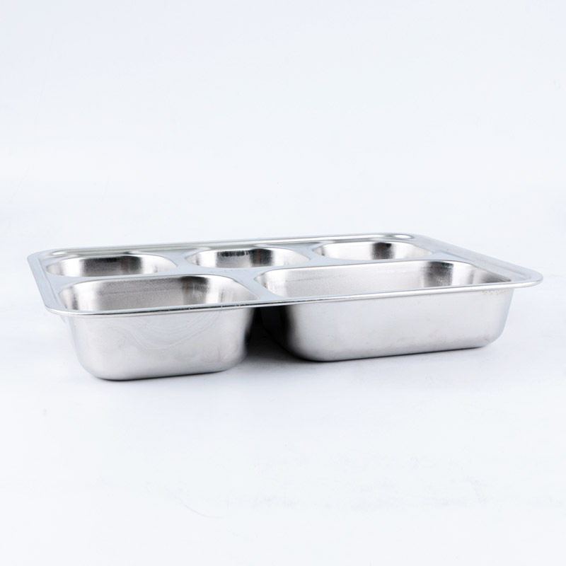 Food Grade Metal Stainless Steel School Lunch Tray Divided Dinner Plates Fast Food Serving Tray with 5 Compartments