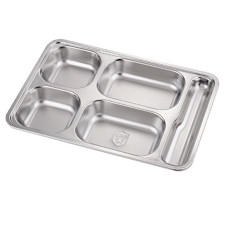 Wholesale school restaurant used rectangle divide stainless steel food plate serving tray