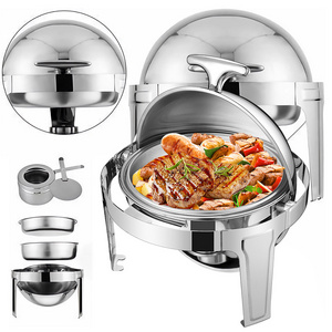 Deluxe Roll Top Banquet Chaffing Dishes Stainless Steel Food Warmer Round Chafing Dish Buffet Set