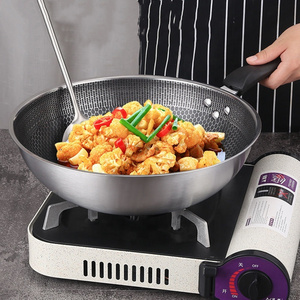 high quality Honeycomb Coating nonstick Stainless Steel Frying Pan Wok with Glass Lid