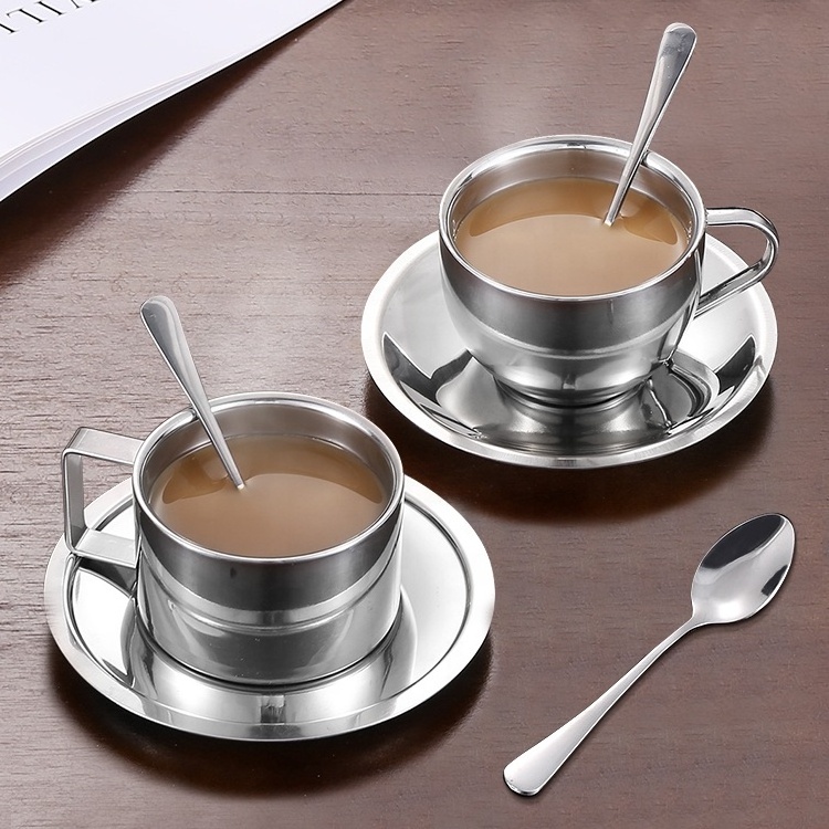 New Hot Sale Luxury Double Wall Thermal Coffee Mugs Stainless Steel 304 Tea Coffee Mug Cup Set With Spoon