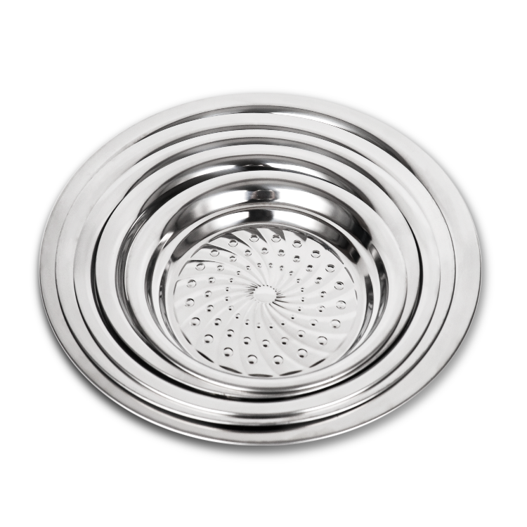 New Arabic Multisize Silver Dinner Food Serving Tray Plates Stainless Steel Round Tray For Restaurant