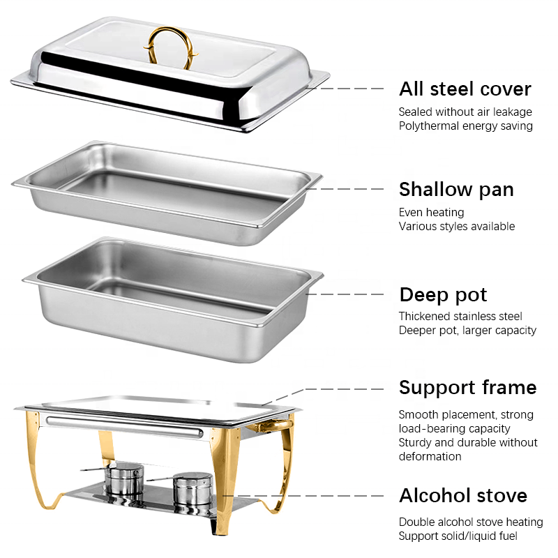 Hotel Restaurant Buffet Large Capacity 11 Liter Gold Chaffing Dishes Stainless Steel Chafing Dish For Sale