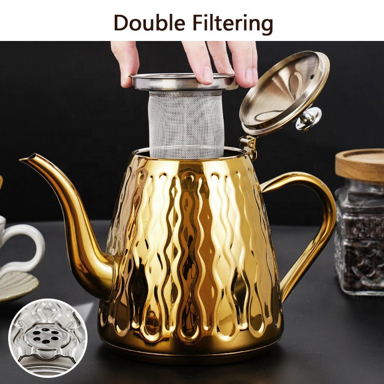 High Quality Luxury 1.5/1.8 Liter Turkish Teapot Stainless Steel 201 Tea Pot Coffee Kettle With Filter