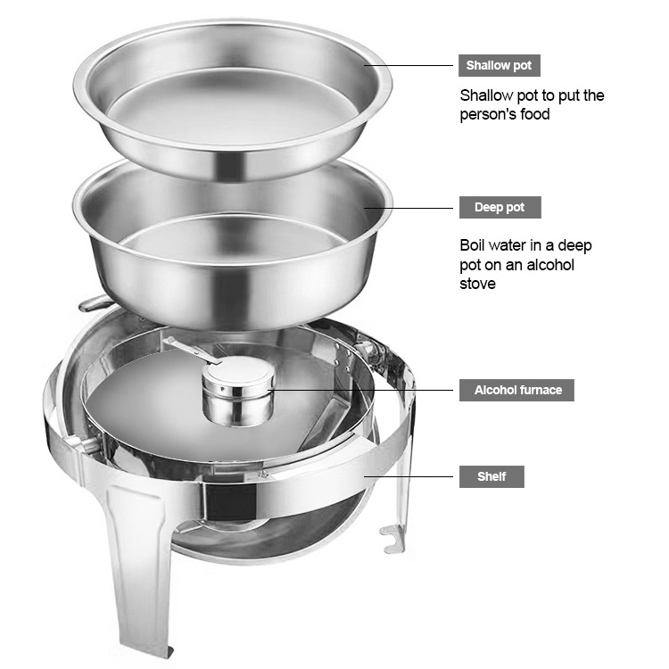 Deluxe Roll Top Banquet Chaffing Dishes Stainless Steel Food Warmer Round Chafing Dish Buffet Set