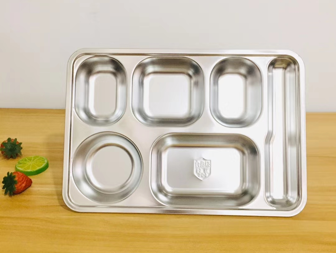 Wholesale school restaurant used rectangle divide stainless steel food plate serving tray